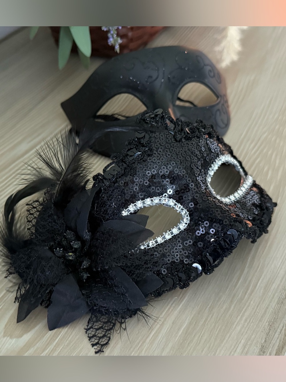 Black Sequin Lace Venetian Masquerade Mask